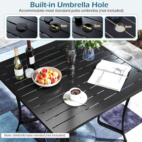 Square Patio Table for 4 , 91 cm Square Metal Slat Table with 4-6 cm Adjustable Umbrella Hole