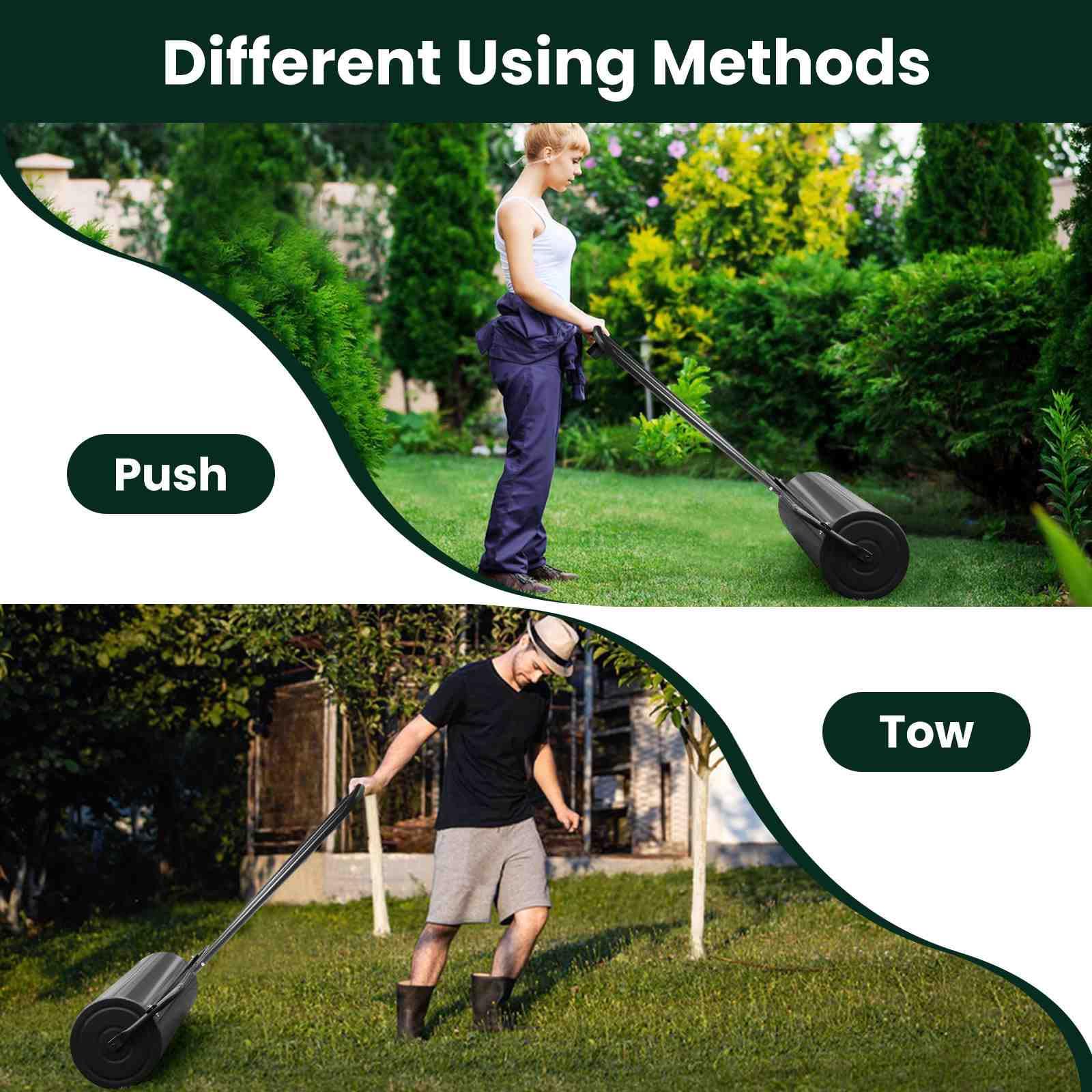 48L/63L Lawn Roller Heavy-Duty Steel Push/Pull Sod Roller Lawn Rolling Machine