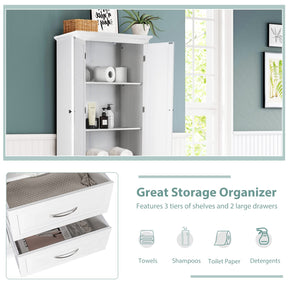 Giantex Kitchen Pantry Cabinet, 158cm Freestanding Floor Cupboard w/ 2-Door Cabinet & 2 Spacious Drawers, White