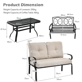 2 Pieces Outdoor Conversation Set with Ergonomic Backrest & Armrest for Balcony & Poolside