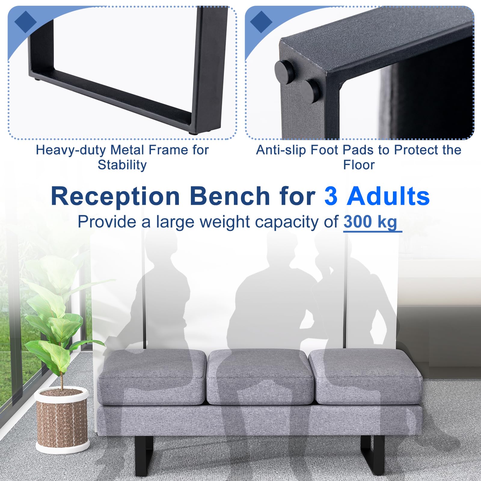 Giantex Waiting Room Bench Seating, Long Bench w/Metal Frame Leg