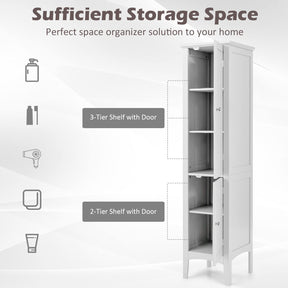 Giantex Bathroom Tall Storage Cabinet, 5-Tier Freestanding Tower Cabinet w/ 2 Shelves & Doors, White