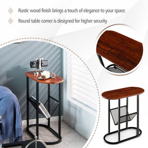 Giantex Industrial Side Table, 2-Tier End Table w/Mesh Shelf, Floor Coffee Table w/Heavy-Duty Steel Frame, Rustic Brown