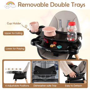 Convertible Table Chair Set w/Building Block Table, Safety Harness, Removable Tray