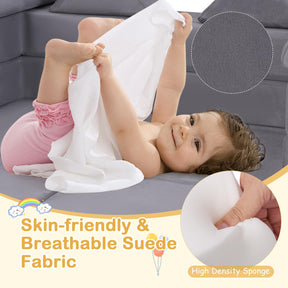 9-Piece Modular Kids Play Couch, Climb & Crawl Foam Playset w/ Breathable Suede Fabric