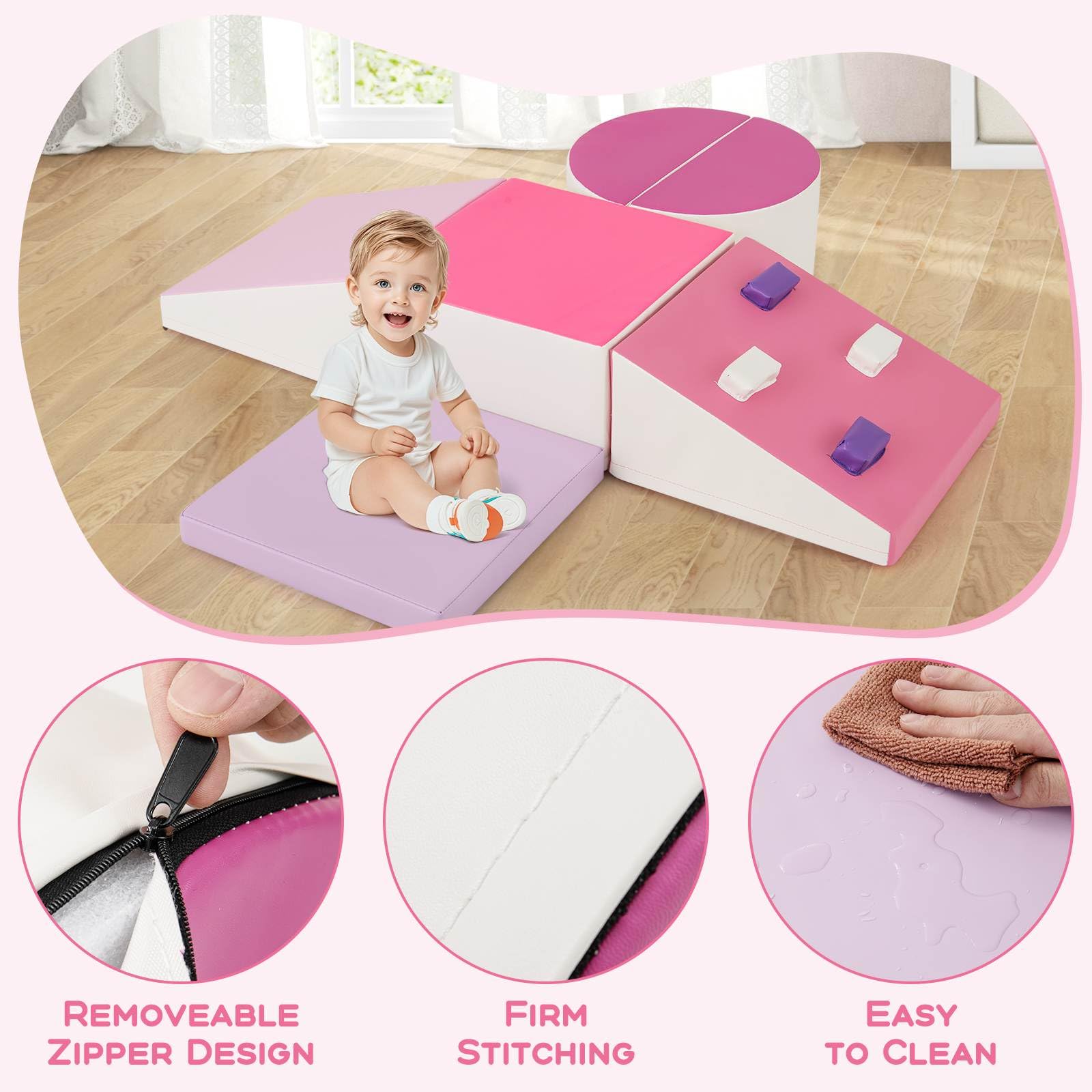 6-Piece Foam Climbing Blocks, Lightweight Soft Climbing Indoor Set with Hook and Loop Fasteners