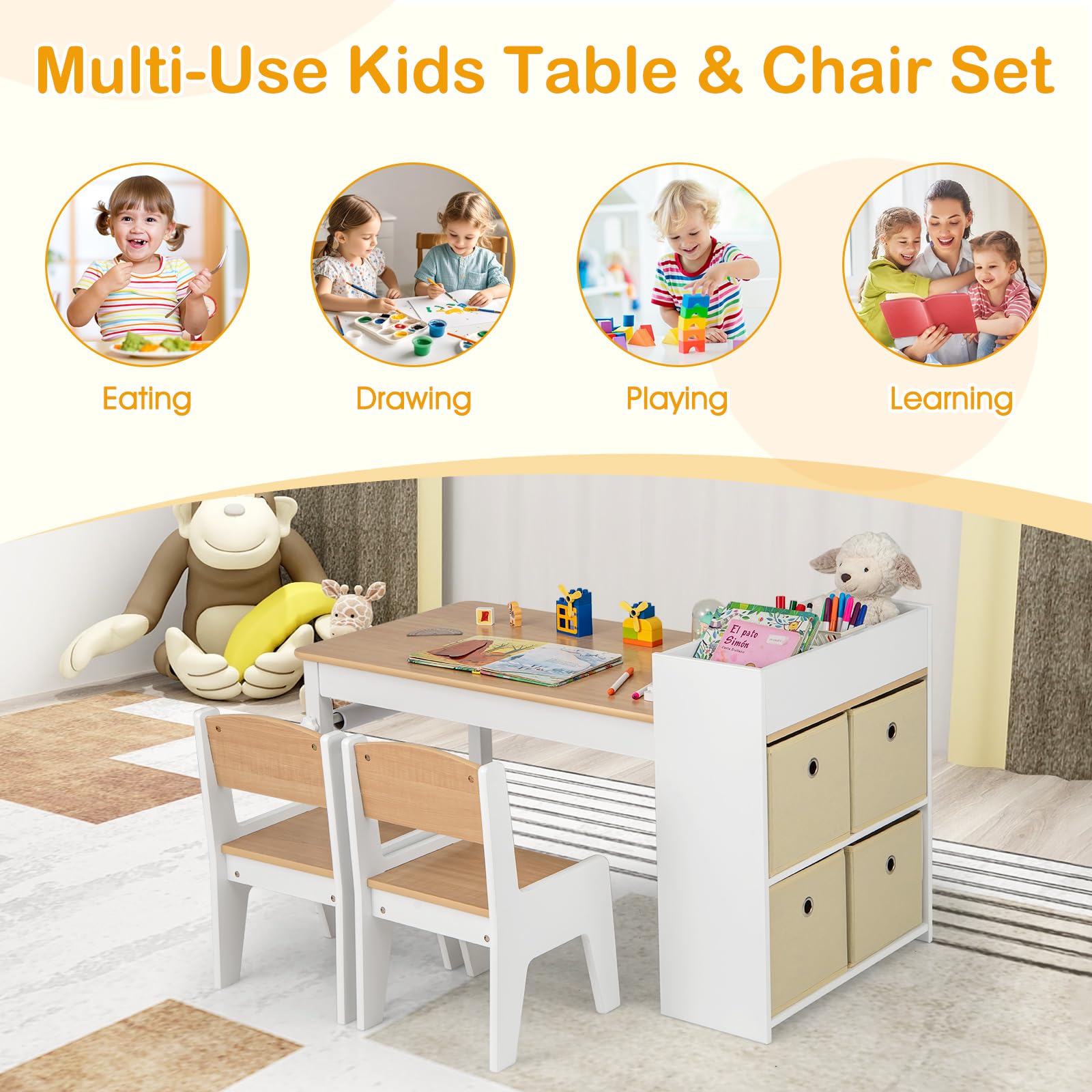 Wooden Kids Craft Study Desk w/Storage Shelves