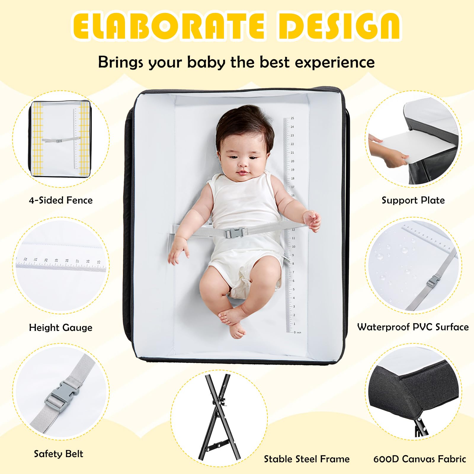 Foldable Baby Changing Table Portable Nursery Stand Organiser for Infant Newborn w/Large Storage Basket & Safety Belt