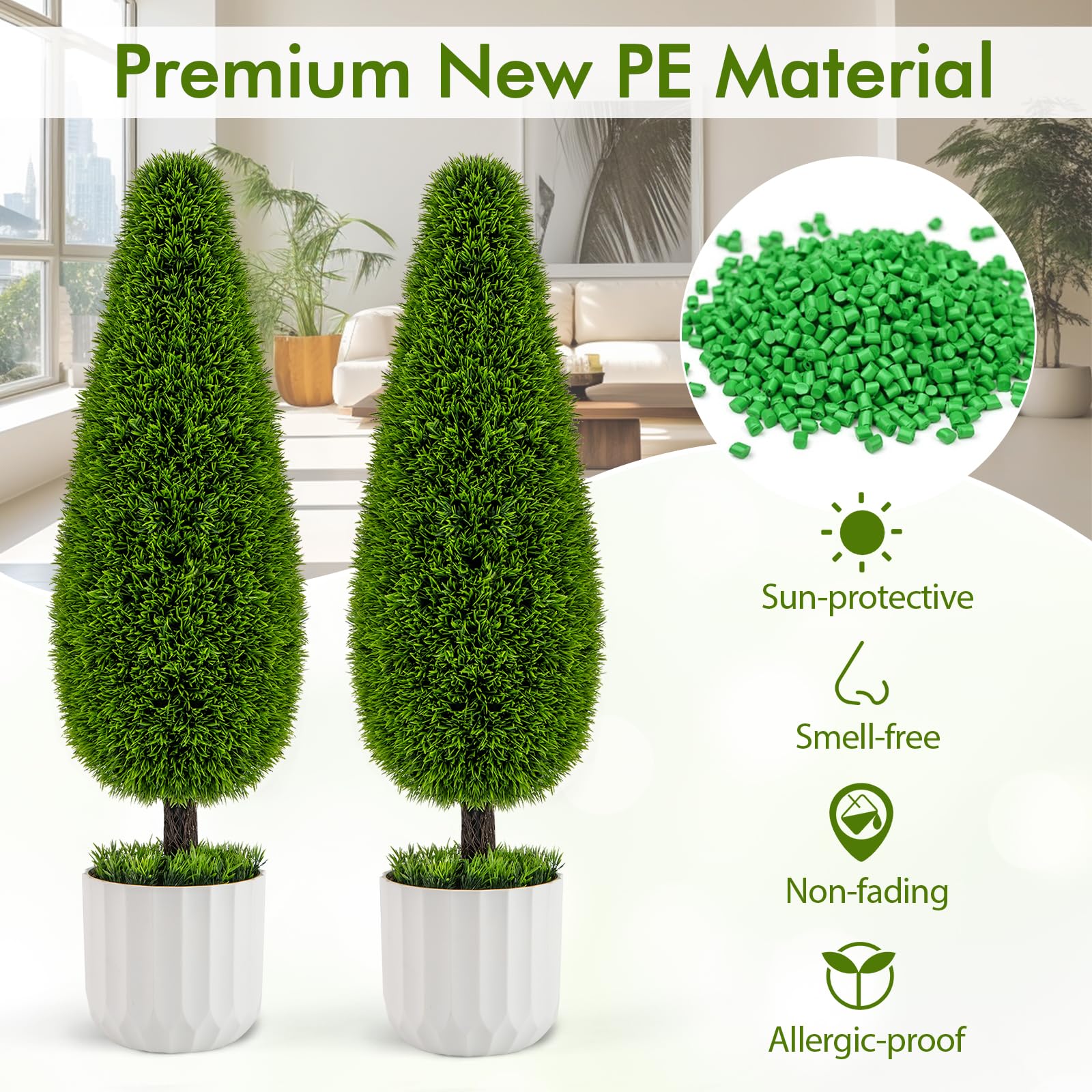 90cm Artificial Cedar Teardrop Shaped Bush Potted Topiary Plant for Home 2 Pack