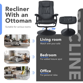360° Swivel Recliner & Ottoman Set Faux Leather Lounge Chair Home Office