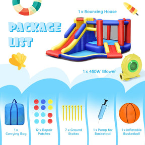 Inflatable Bounce House with Large Jumping Area, Dual Slide, Ball Pit, Climb Wall, Basketball Hoop(with 450W Blower)