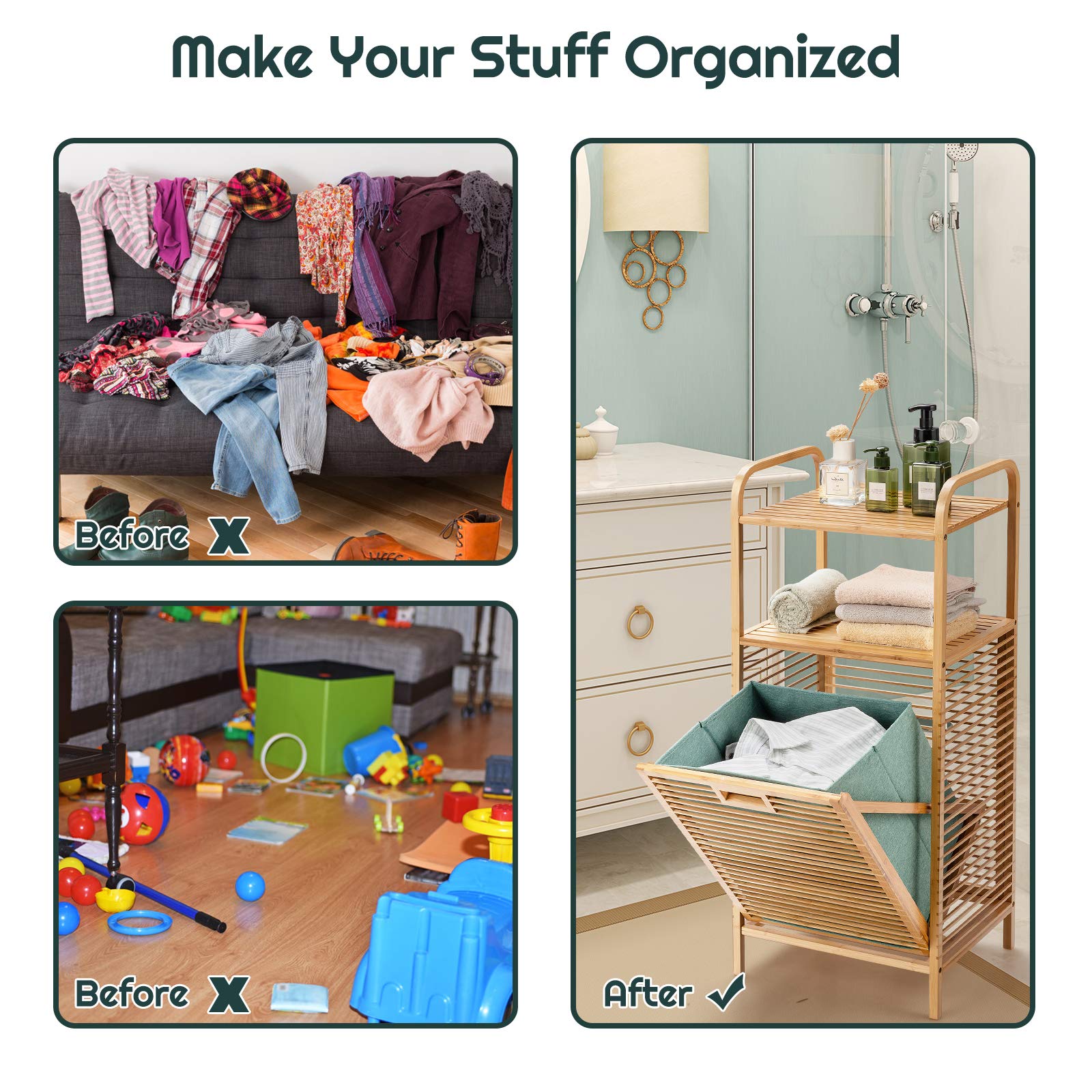Giantex Tilt-out Laundry Hamper, Bamboo Wood Laundry Shelf Cabinet, Space-saving Laundry Hamper