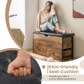 Giantex Storage Ottoman Bench with Padded Seat Cushion, Flip Top Storage Chest with 2 Drawers