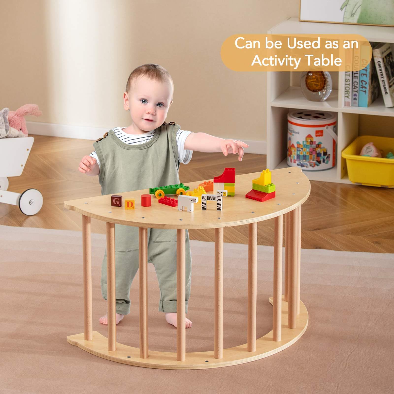 6 in 1 Climbing Arch for Toddlers, Wooden Kids Rocker Arch Climbing Toy with Removable Cushion
