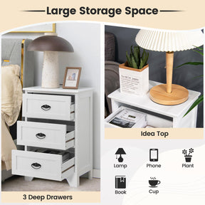 3 Drawers Nightstand, Accent Bedside End Table w/Vintage Handle, Anti-Toppling Device