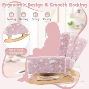HONEY JOY Kids Rocking Chair, Glow in The Dark,Upholstered Flannel Children Rocker with Solid Poplar Wood Rocking Feet