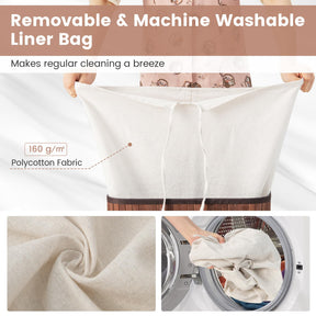 Giantex Laundry Hamper with Lid, 72L Bamboo Laundry Basket with Removable and Machine Washable Liner Bag