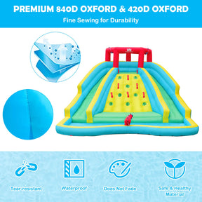 Inflatable Water Slide, 452 x 365 x 233CM Giant Water Park for Kids w/Double Long Slides, Climbing Wall