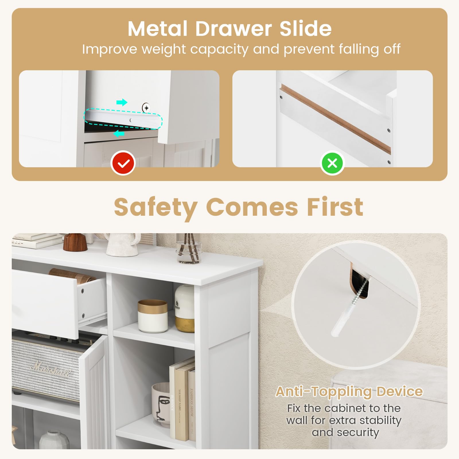 Giantex Bathroom Floor Cabinet, Freestanding Kitchen Cupboard Storage Organizer