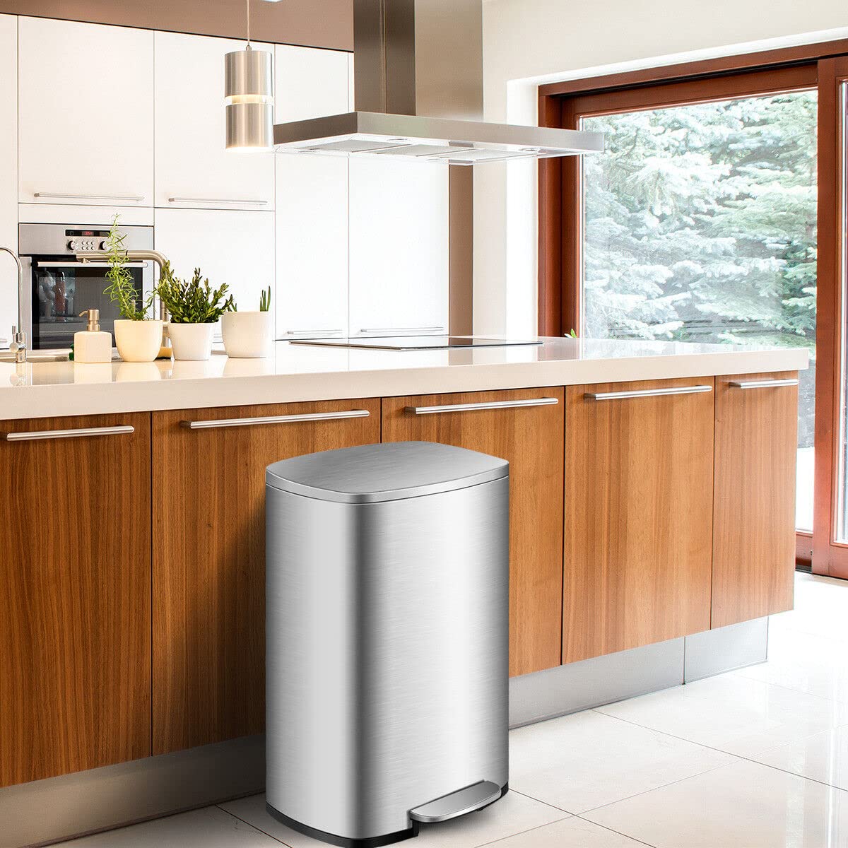 Giantex 50L Pedal Rubbish Bin Stainless Steel Trash Waste Garbage Can Kitchen