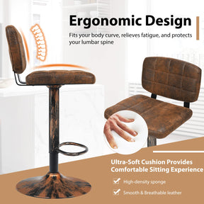 Giantex Set of 2 Barstools, Vintage Leather Bar Stools Swivel Gas Gift Counter Chair, Retro Brown (Set of 2)