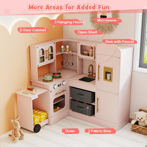 Corner Kitchen with Lights and Sounds, Interactive Wooden Playset w/Retractable Countertop