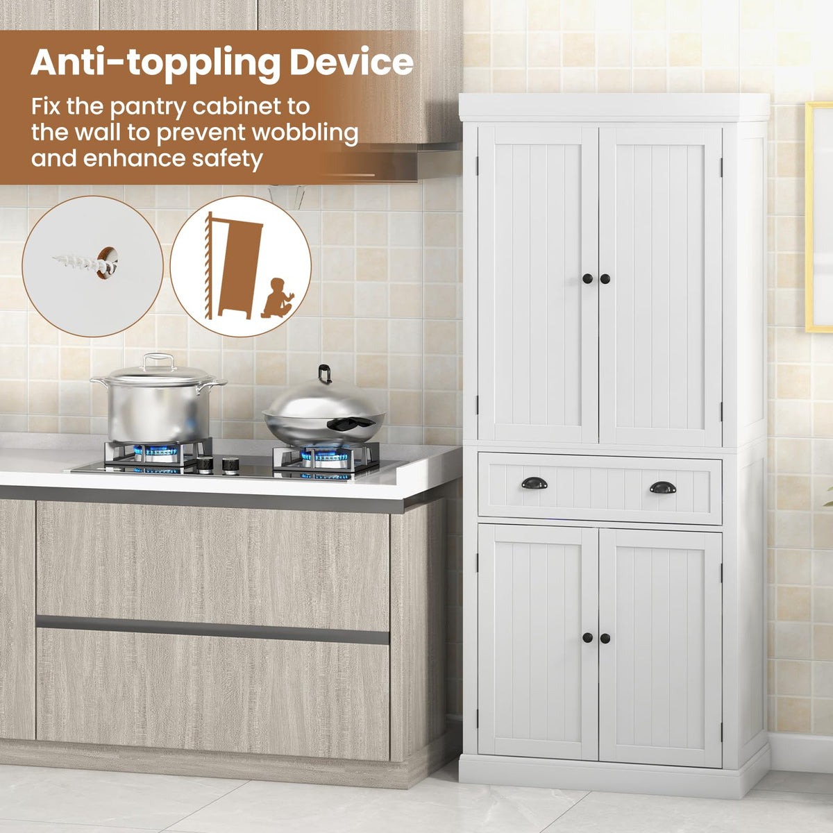 183.5CM Kitchen Pantry Storage Cabinet, Tall Freestanding Cupboard