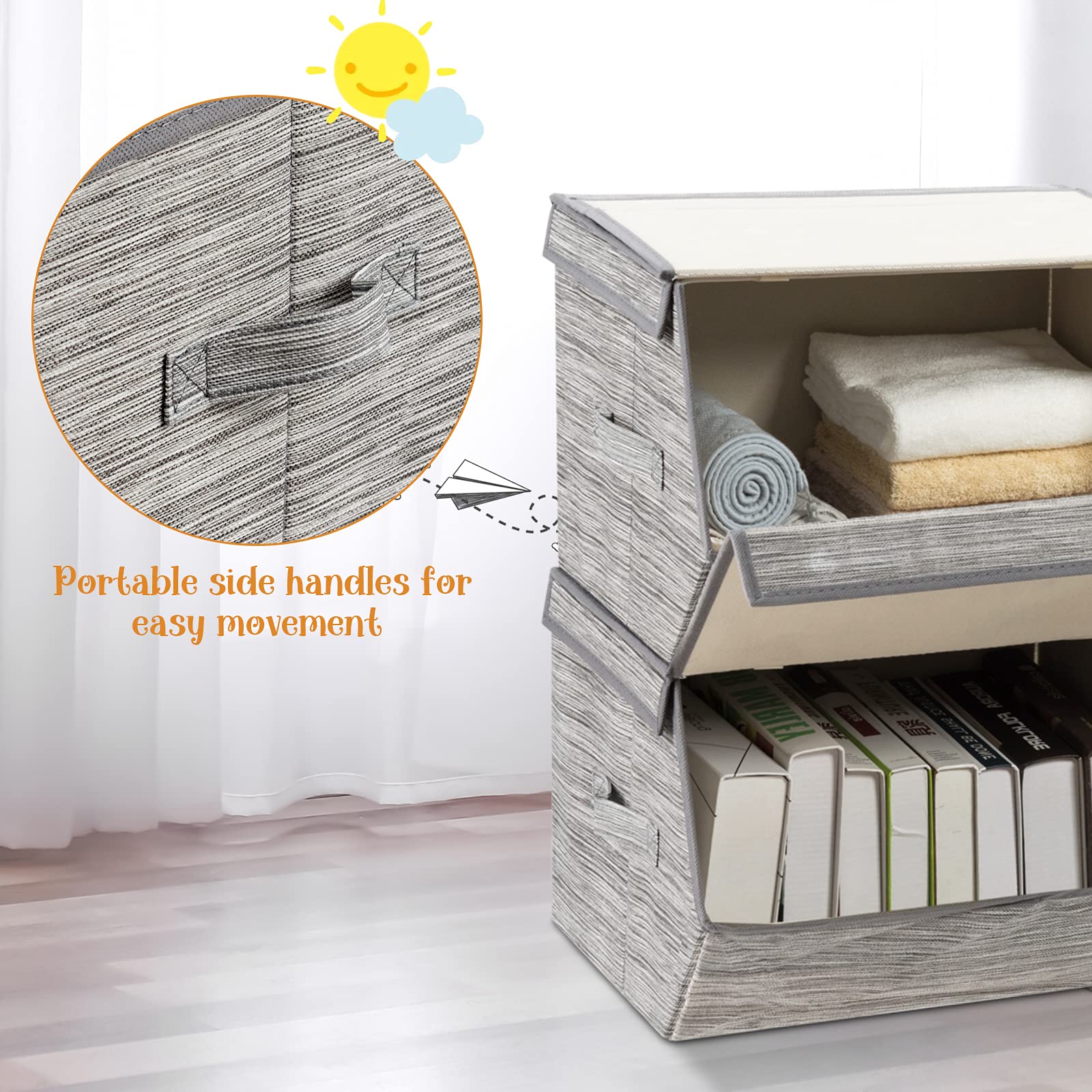 Giantex Stackable Storage Bins Set of 4, Foldable Non-woven Fabric Storage Box with Magnetic Secured Lids