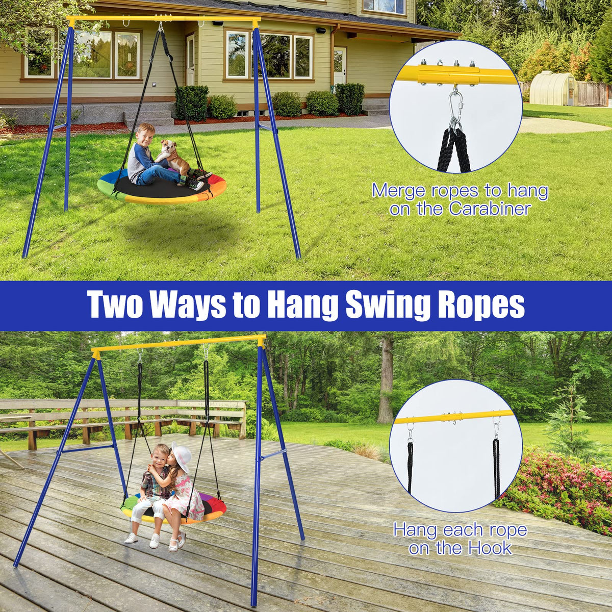 Heavy Duty Steel Swing Frame, 1.8M Large A-Frame Swing Stand w/Ground Stakes