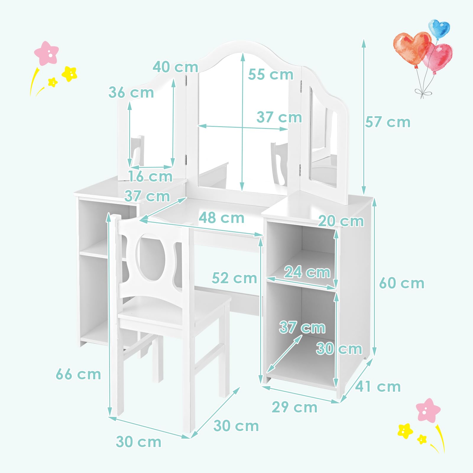2-in-1 Kids Vanity Table and Chair Set with Removable Mirror