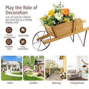 Wooden Wagon Planter, Small Wheelbarrow Wagon Flower, Indoor & Outdoor Raised Bed W/ 9 Magnetic Accessories