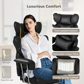 180 kg Big & Tall Office Chair, Executive Desk Chair w/ Retractable Footrest, Adjustable Height