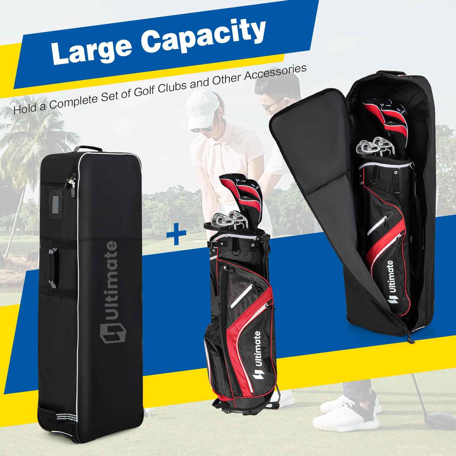 Heavy-Duty 600D Oxford Wear Resistant, Waterproof & Foldable Golf Bag w/ Wheels