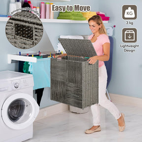 110 L Laundry Hamper with Lid, Hand-woven Rattan Laundry Basket with Convenient Handles & Removable Liner Bag