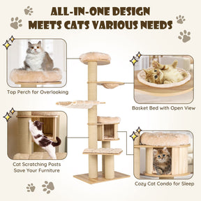 191cm Multi-Level Cat Tree Tower for Indoor Cats, Large Cat Tree Stand w/Wood Cat Condo