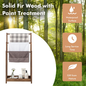Freestanding Wood Towel Rack, 3-Tier Towel Rack Holder with Bottom Storage Shelf, Anti-toppling Device