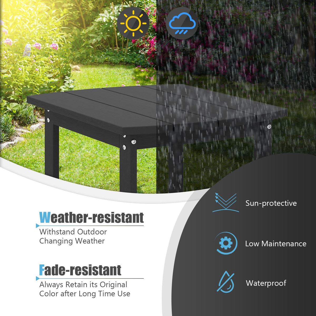 46cm Adirondack Outdoor Side Table, Weather Resistant End Table, Outdoor Tea Table for Patio, Backyard