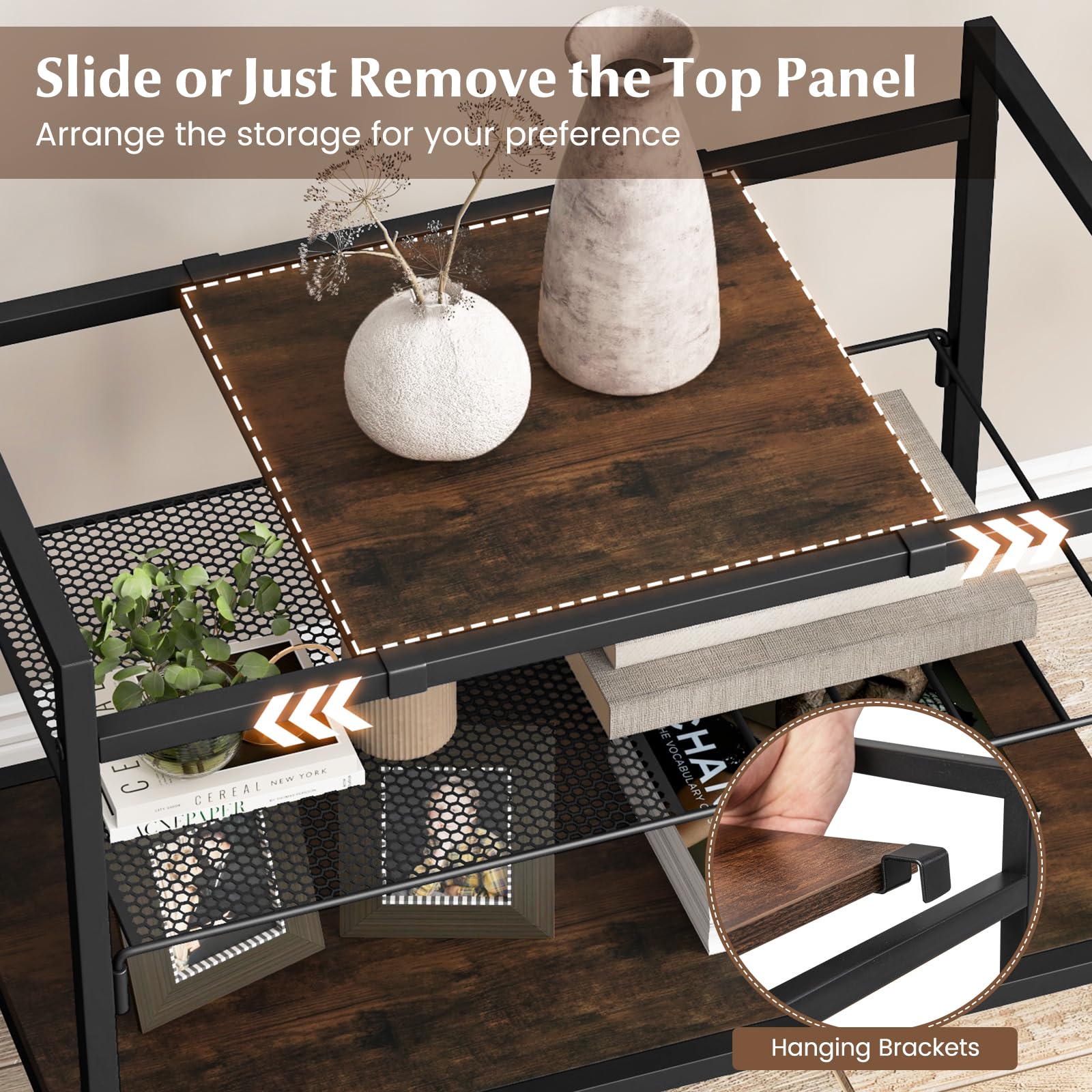 Giantex Industrial Entryway Table, Sofa Side Table with Removable Panel & Mesh Shelf