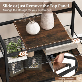 Giantex Industrial Entryway Table, Sofa Side Table with Removable Panel & Mesh Shelf