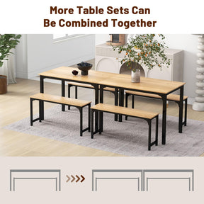 Giantex Dining Table Set for 4, 3 PCS Farmhouse Kitchen & Dining Room Furniture Kit with 2 Benches