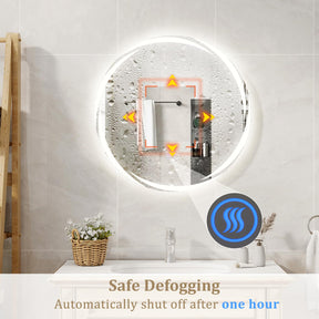 60 x 60 CM Round LED Bathroom Mirror with 3-Color Dimmable Lights