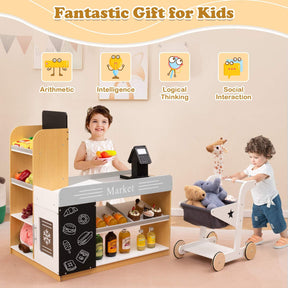 Pretend Play Grocery Store Set with Shopping Cart and 2 Chalkboards