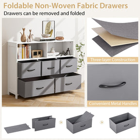 Giantex Fabric Dresser for Bedroom, Wide Chest of Drawers w/ 5 Drawers