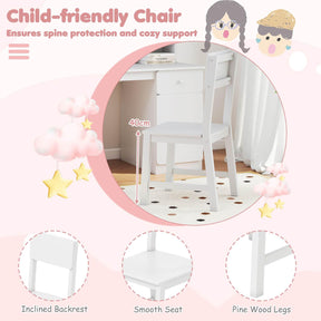 Kids Desk and Chair Set, Children Study Desk with Chair, Hutch & 3-Layer Side Shelf