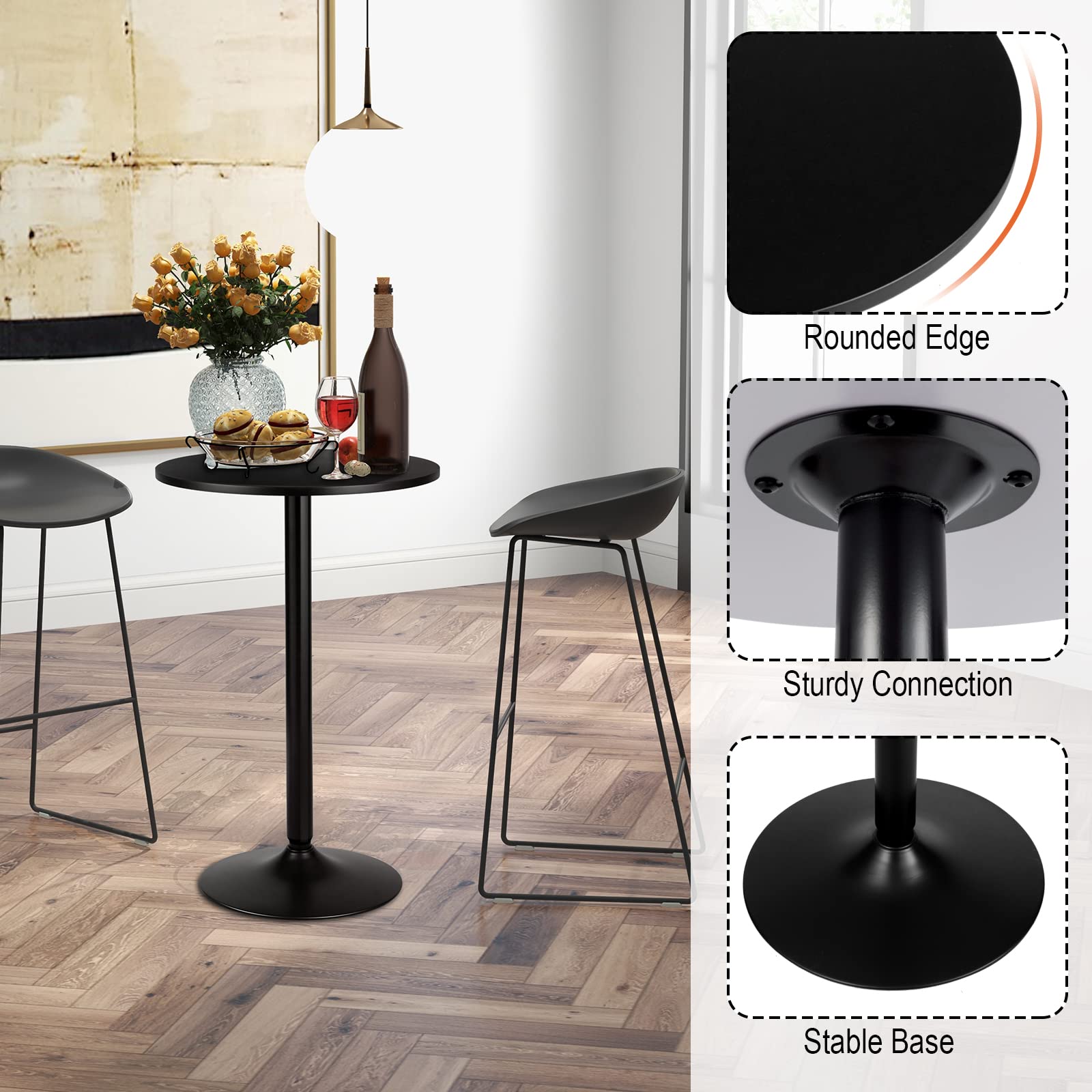 Giantex Pub Bar Table 60cm Round Top 102cm Height Modern Style Standing Circular Cocktail Table