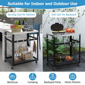 2-Tier Stainless Steel Grill Cart w/Wheels & Handle