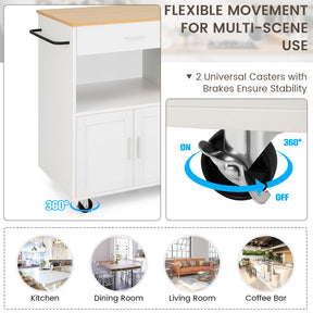 Giantex Kitchen Island Trolley, Rolling Kitchen Serving Trolley w/ 3 Spice Racks, Drawer, Open Shelf & Large Cabinet