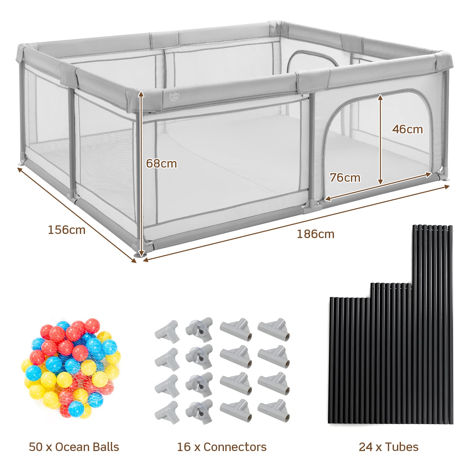 BABY JOY Baby Playpen 185 x 155 x 69 cm Large Play Yard for Infants