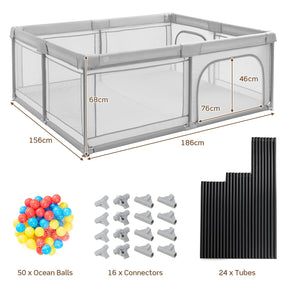 BABY JOY Baby Playpen 185 x 155 x 69 cm Large Play Yard for Infants