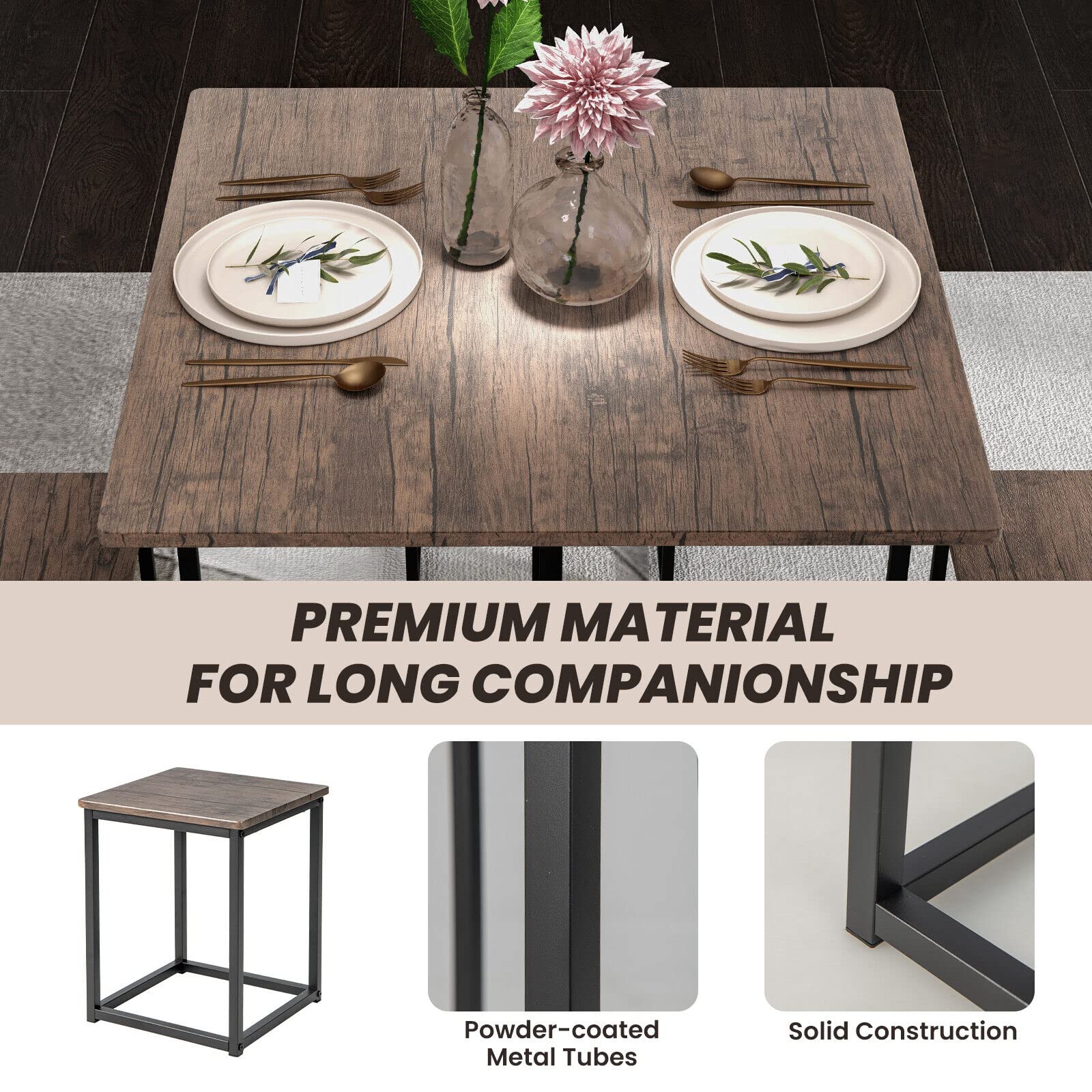 Giantex 5 Piece Dining Table and Chair Set, Industrial Kitchen Table Set with 4 Stools , Gray